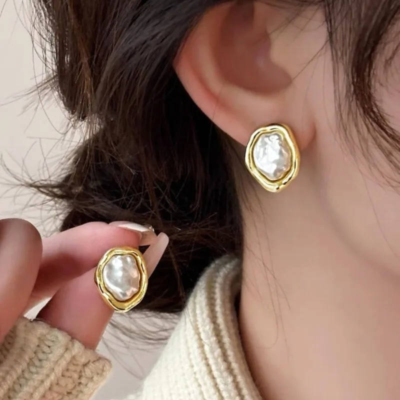 

Геометрические нерегулярные круглые металлические серьги с жемчугом для женщин, винтажные корейские серьги-гвоздики, модные украшения, подарки для вечеринок