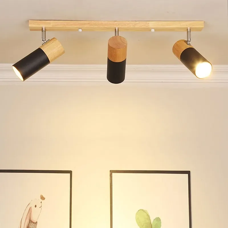 Luz de techo de madera giratoria nórdica, foco decorativo para dormitorio, estudio, vestíbulo, pasillo, guardarropa, lámparas simples de decoración interior del hogar