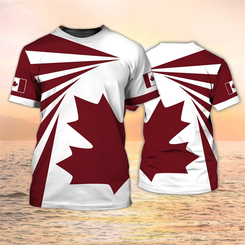 

New Canada Flag T-shirt Men's Maple Leaf Pattern Short Sleeved T Shirt Summer Casual Top Hip Hop T Shirts Women's Sports Clothes