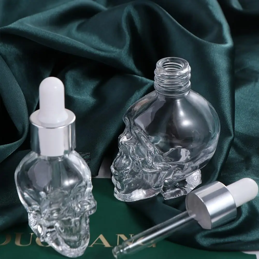 30ml 15ml skull shape glass dropper bottle for e-juice head glass liquid dropper