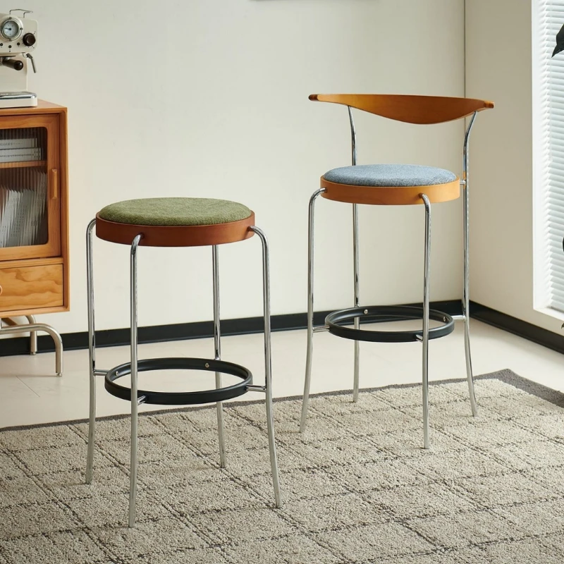 Vintage dining table and chairs, Nordic light luxury and high-end minimalist solid wood high stools