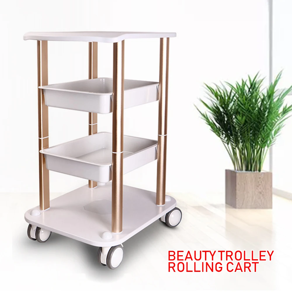 Trolley Stand 4 Layer Small Mobile Rolling Cart 4 Shelf Aluminum Trolley Multi-functional Rack For Beauty Instruments 150kg