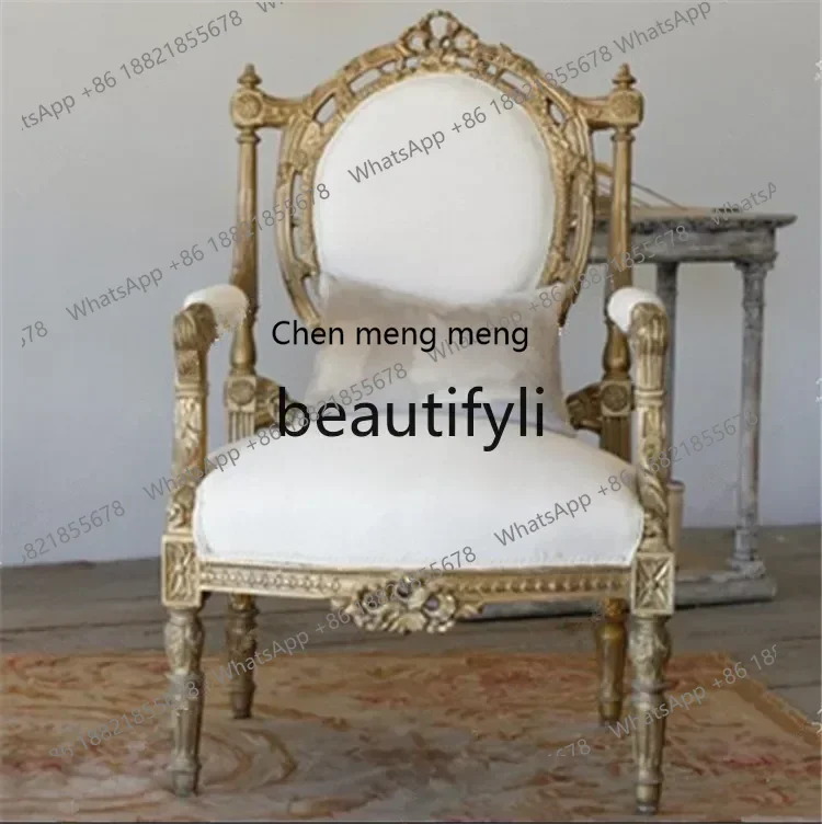 D96  French retro solid wood carving flower single sofa chair American country gold old negotiation chair
