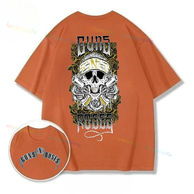 Funny-Guns N' Roses-Rock Band Graphic Printed T Shirt Customized Cotton Hip Hop Streetwear Harajuku Casual Men Clothes Women Top