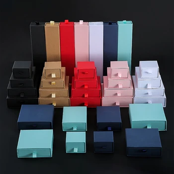 5pcs 9*9*2.5 ซม.กระดาษแข็งเลื่อนกล่องเครื่องประดับ Travel Jewellry บรรจุภัณฑ์กล่องกระดาษแหวนต่างหูสร้อยคอลิ้นชักของขวัญฝุ่น