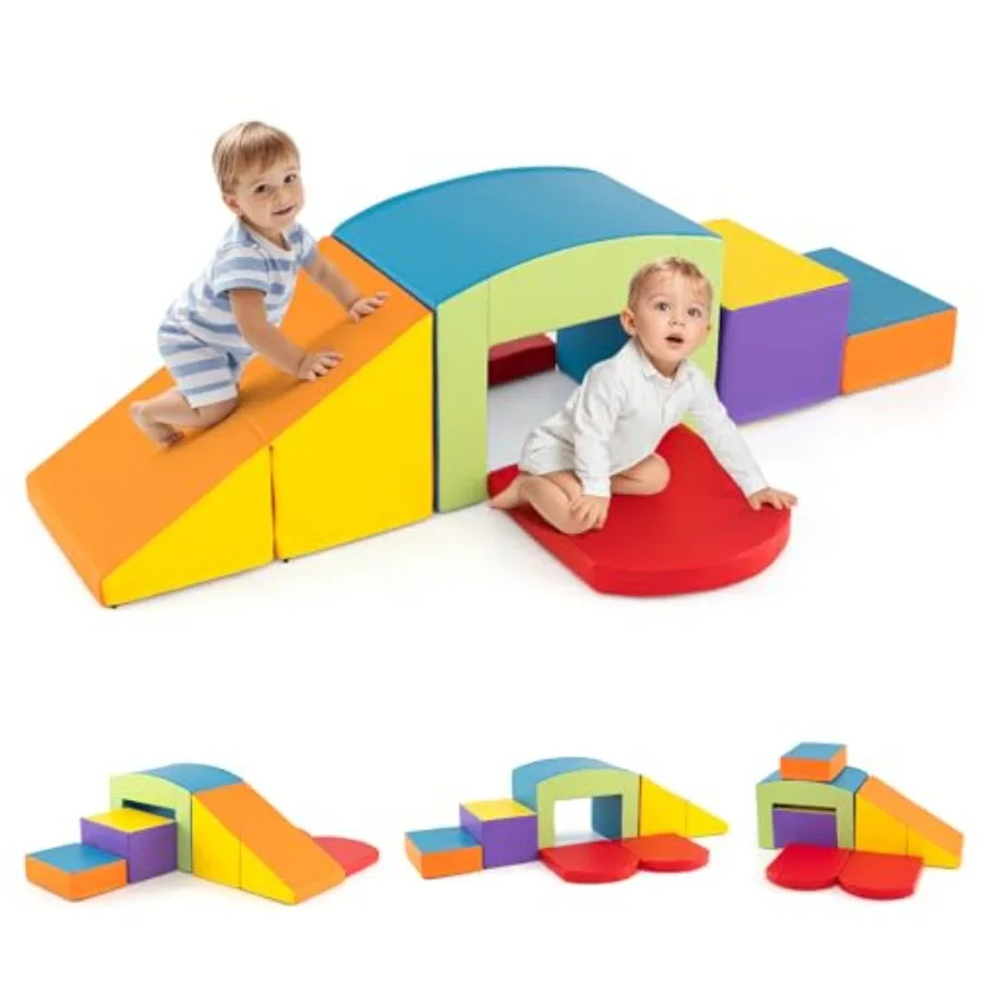 

Indoor toddler climbing toys for 12 months+ soft foam equipment in colorful design includes tunnel stairs ramp and blocks for s