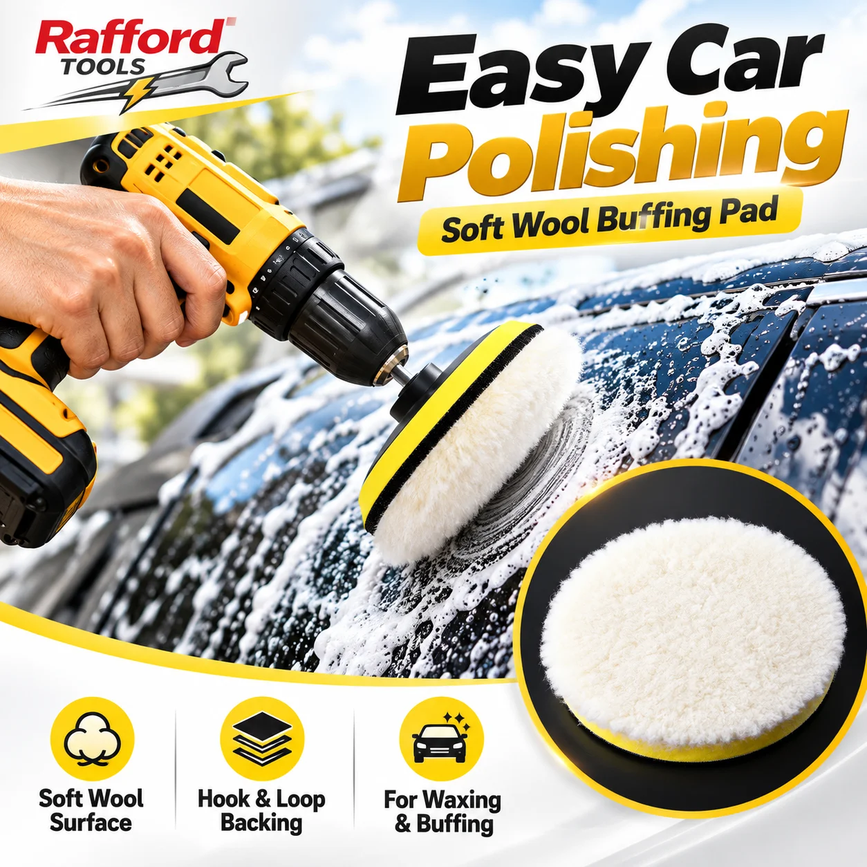 Rafford 10PCS (8Pads+1Sucker+1Screw) Car Polishing Waxing Buffing Wheel Pad Car Polisher Kit for Auto M10/M14 Drill Connector