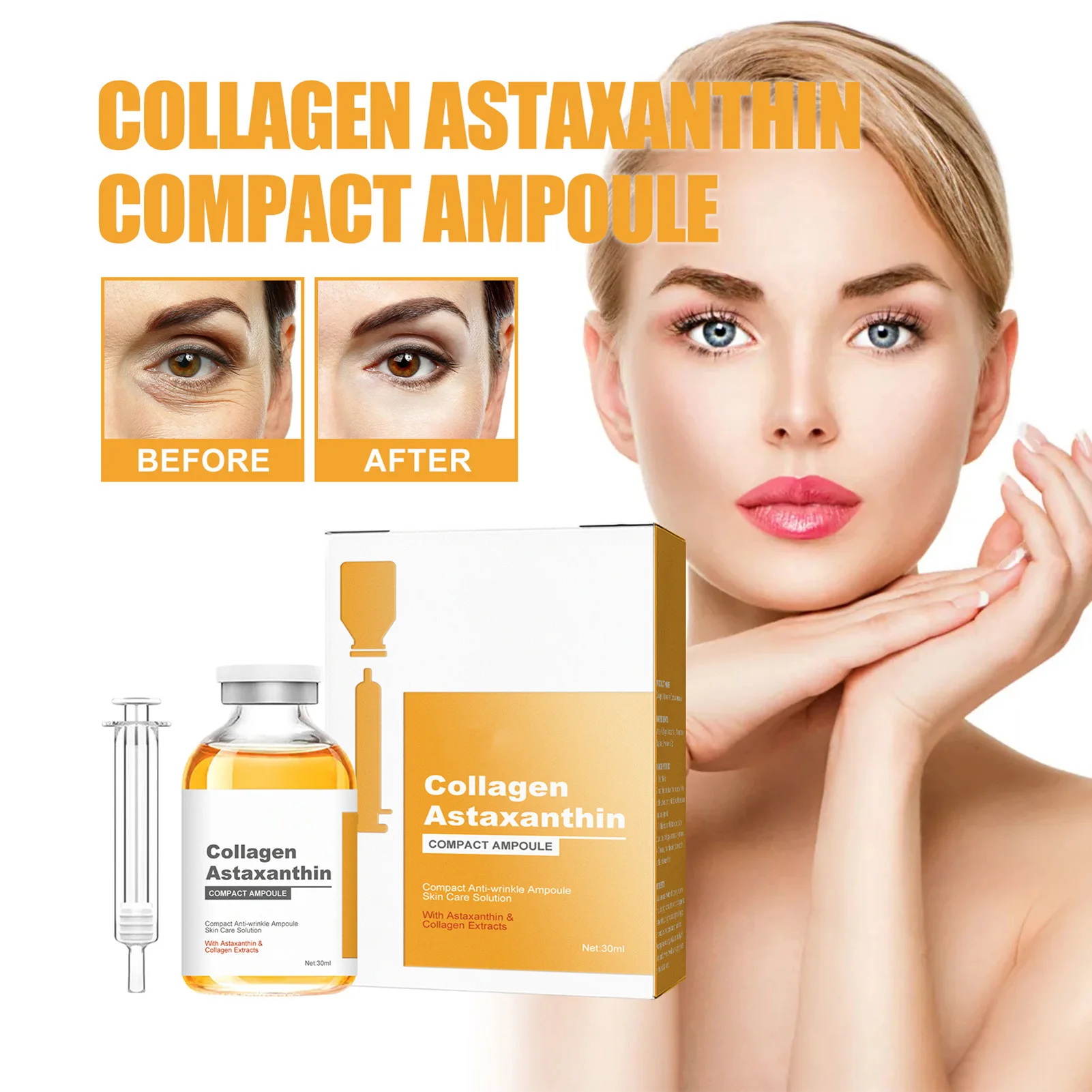 Collagen Astaxanthin Lifting Ampoule Lighten Dark Spots and Pigmentation Serum for Aging Women Men Skin Care