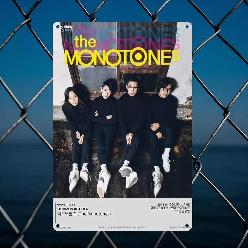 The Monotones Live in Korea Metal Tin Sign - Vintage Band Poster Wall Decor with Pre-Drilled Holes, Retro Korean Concert