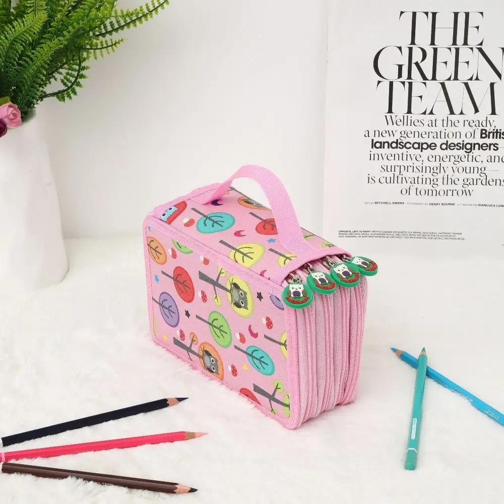 32/52/72 Hole Sketch Pencil Case Large Capacity Cartoon Pen Storage Bag Multiple Compartments Zipper Closure
