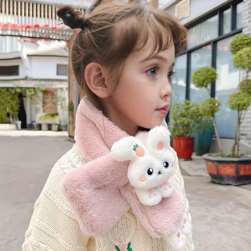 1pc Kids Scarf, Cartoon Bunny Design, Thickened Acrylic Knit, Warm Winter Accessory for Girls, 2-10 Years, Cute Style