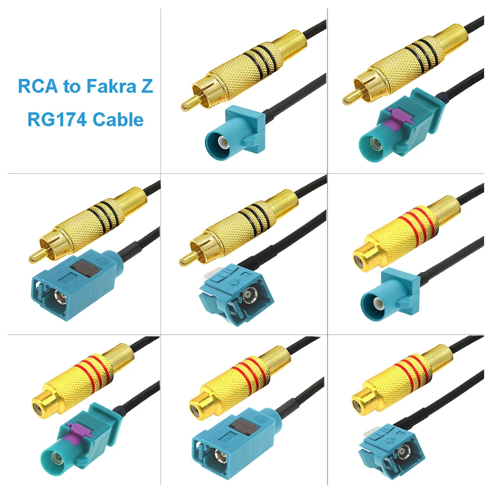 1Pcs RCA Male/Female to Fakra Z Male/Female Video Cable Adapter RG174 Pigtail Car Parking Reversing Rear View Camera Adapter