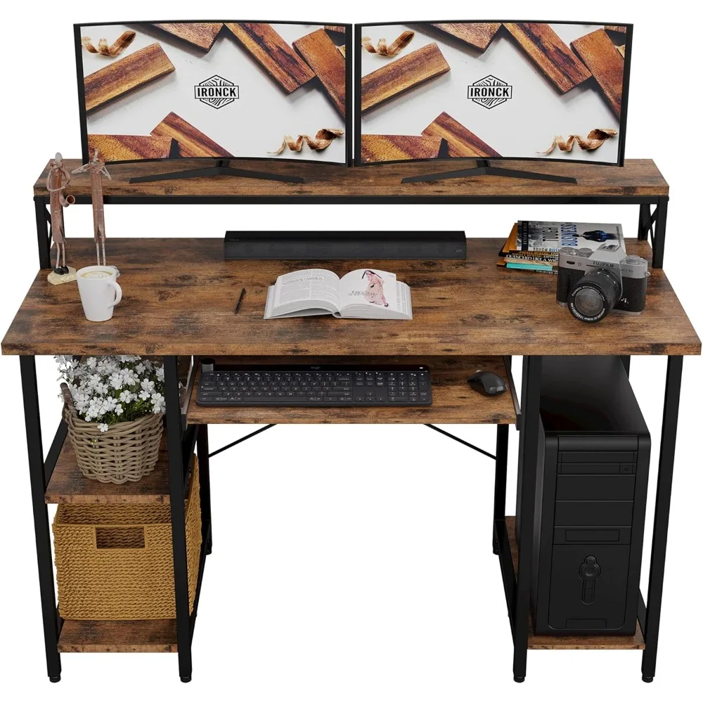 Computer Desk 47", Home Office Desk with Keyboard Tray, Monitor Stand, Storage Shelf, Industrial Studying Writing Table