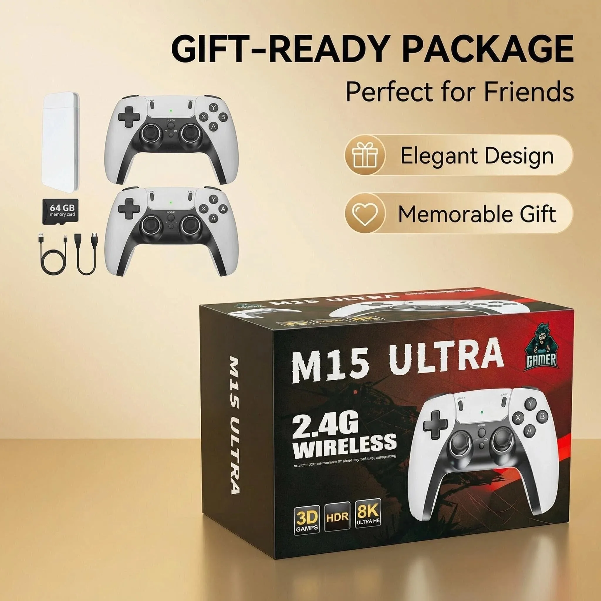 Игровая приставка M15 Ultra 2.4G с беспроводным джойстиком, HDMI, ретро-консоль, Plug and Play, встроенные 20000+ классических игр, не требует загрузки системы.
