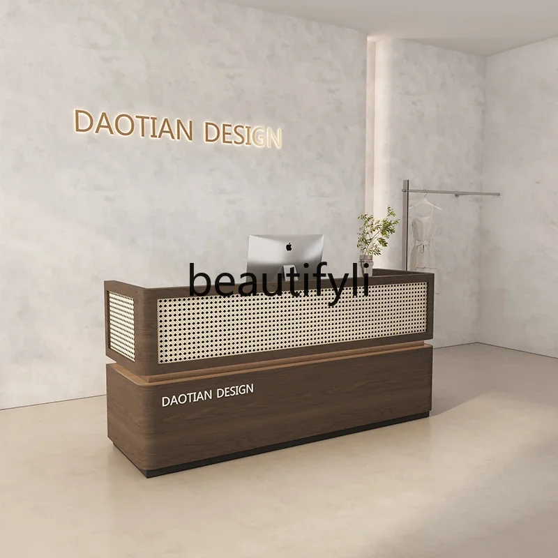 

Rattan wabi-sabi wind, cashier, Chinese tea restaurant, health center, beauty salon front desk9344