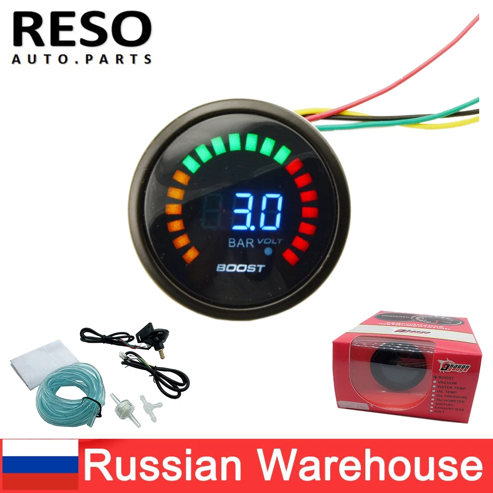 RESO     Digital Boost Gauge 52mm -1-3 Bar With Sensor Pressure Turbo Meter 2