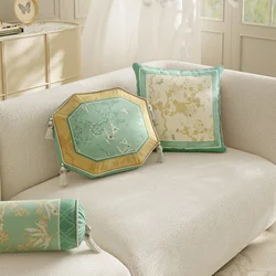 Chinese Flora Art Pillow French Style Green Cushion Case Luxury Velvet Decorative Pillow Cover For Sofa Chair Home Decorations