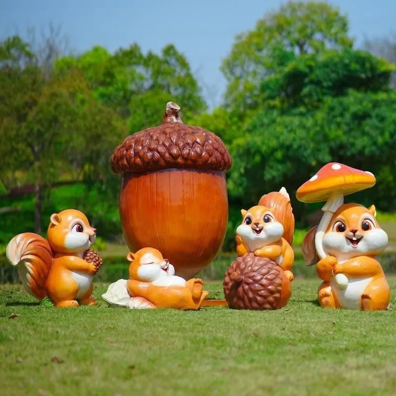 Kindergarten cartoon squirrel fiberglass sculpture public garden landscape outdoor lawn community sales department decoration