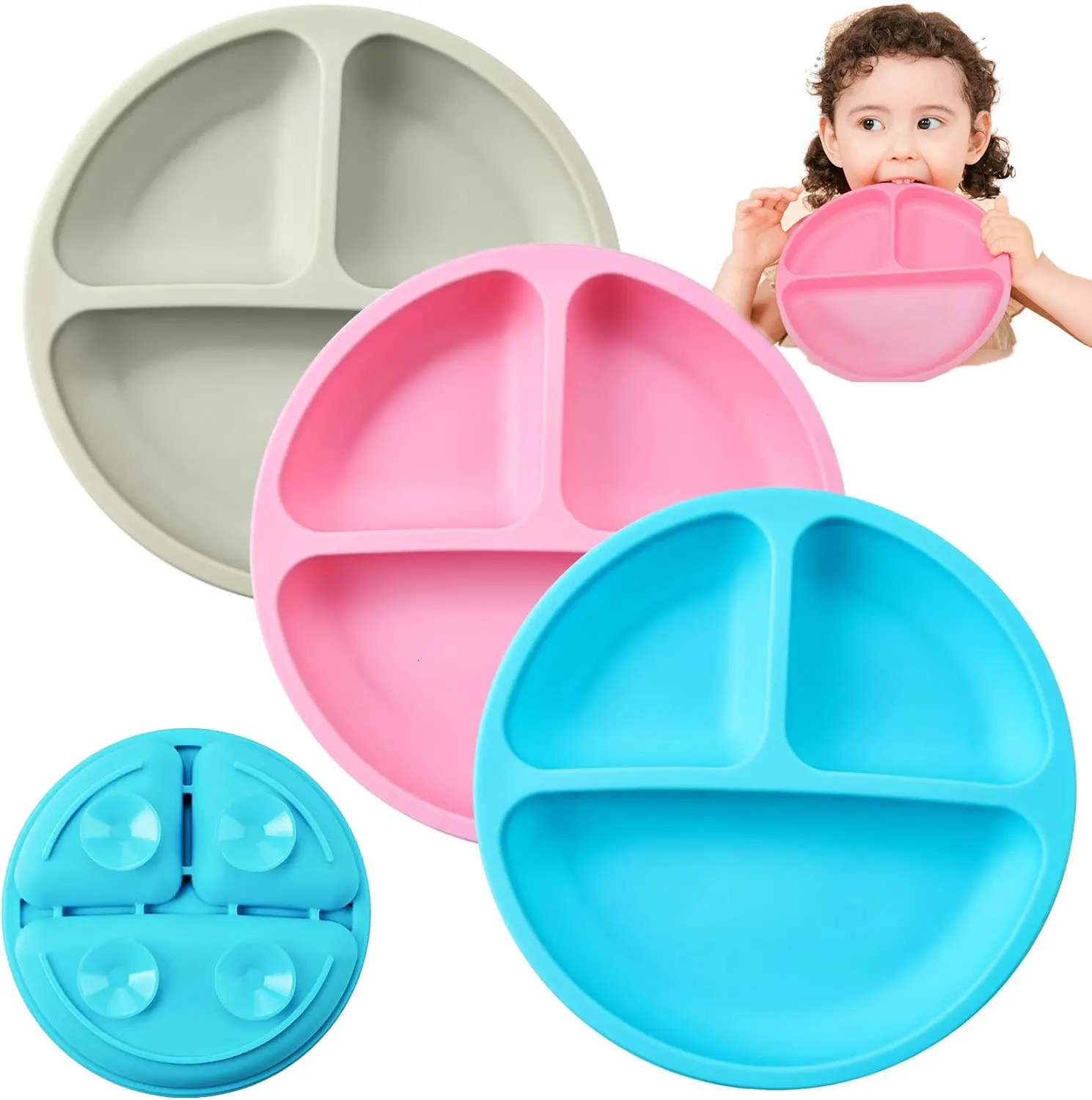 

Children's safe silicone dinner plate, reinforced suction cup compartment dinner plate, baby supplement drop-proof dinner plate