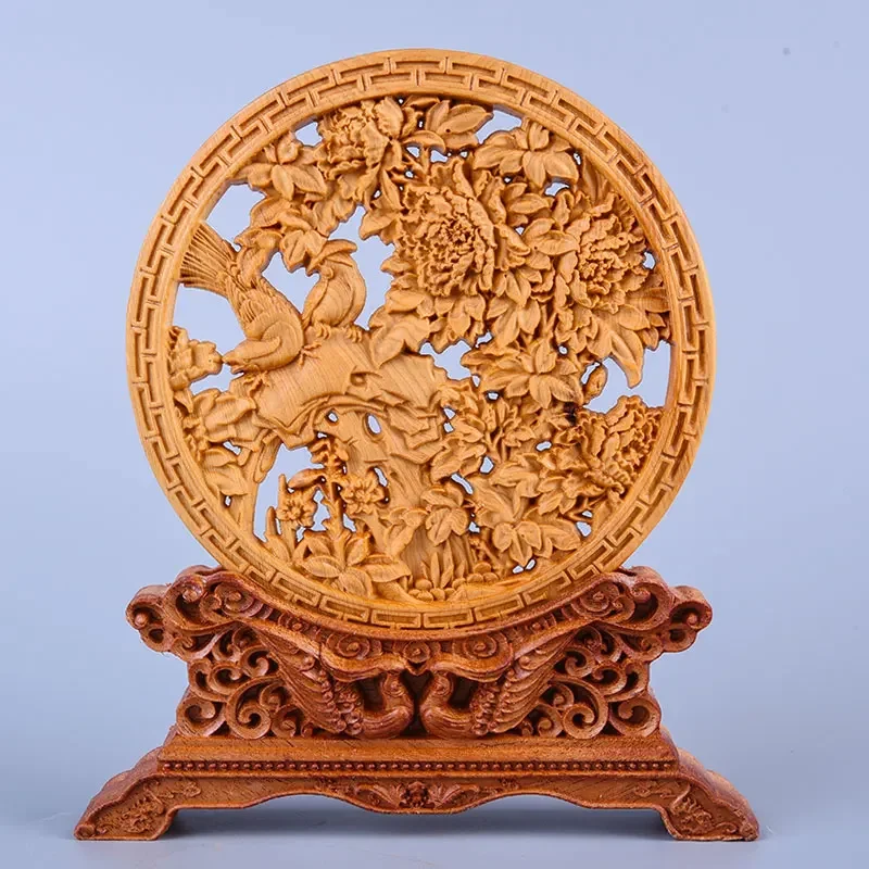 Thuja Wood 14CM Decorative Dish Sculpture Decorative Dish Hollow Wood Wealth Carving Lucky Gift Collection Dragon Home Decor