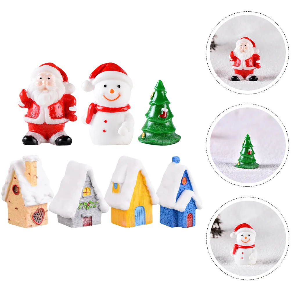 

7Pcs Christmas Village Mini Resin Decor Light Up Xmas Table Centerpiece Holiday Party Decoration Christmas Decor