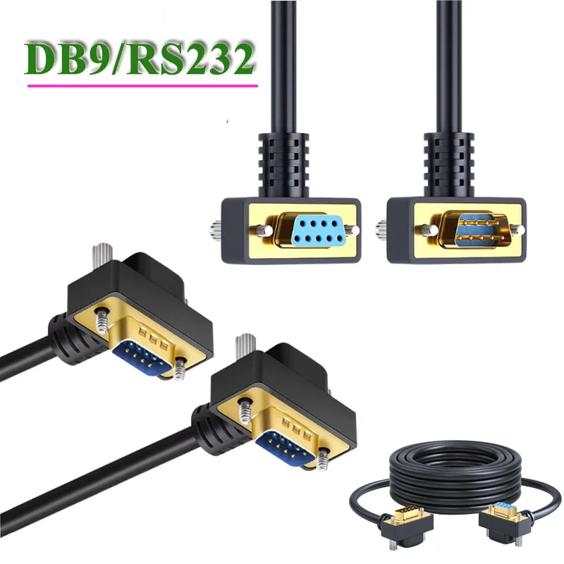 Elbow DB 9 Pin Male to Female Connector Wire DB9 RS232 Data Connection Cable 90 Degree Bend Head COM Extension Line 0.5-20M