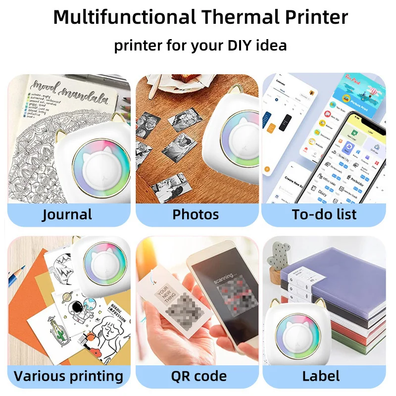 Mini drukarka bezprzewodowa Mini drukarka fotograficzna drukarka etykiet, przenośna Mini drukarka termiczna BT dla etykieta druku, dziennik, notatka