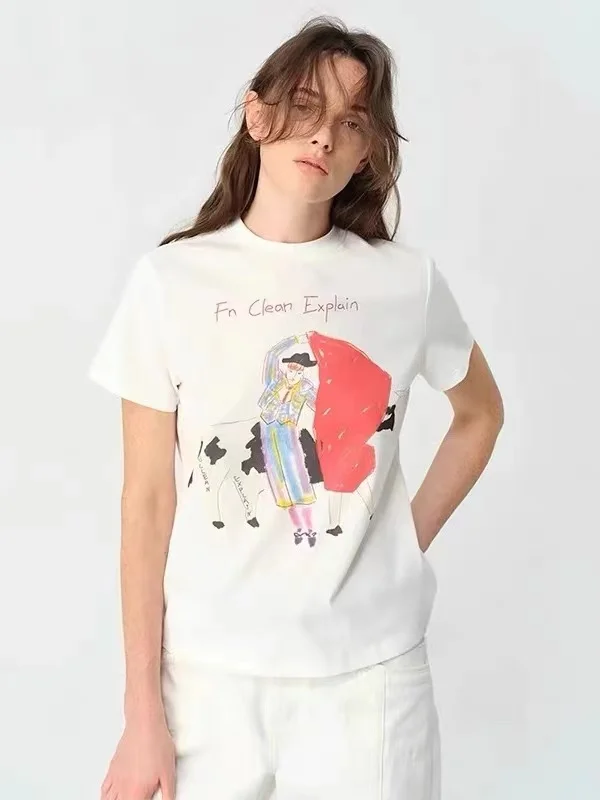 

Летняя женская хлопковая футболка с принтом для борьбы с бульфинами, свободный дышащий повседневный топ с круглым вырезом и короткими рукавами в пригородном стиле