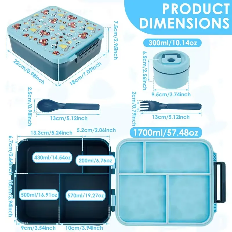 1700ml Leakproof Bento Box with 300ml Soup Cup - Microwave Safe Lunch Container for Office and School Meal Prep