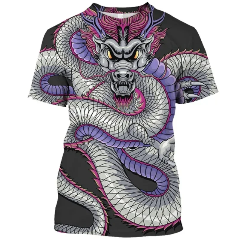 Cool Chinese Dragon Pattern T-shirt, Men's Dragon 3D Printed T-shirt, Casual Short-sleeved Round-neck Oversized T-shirt