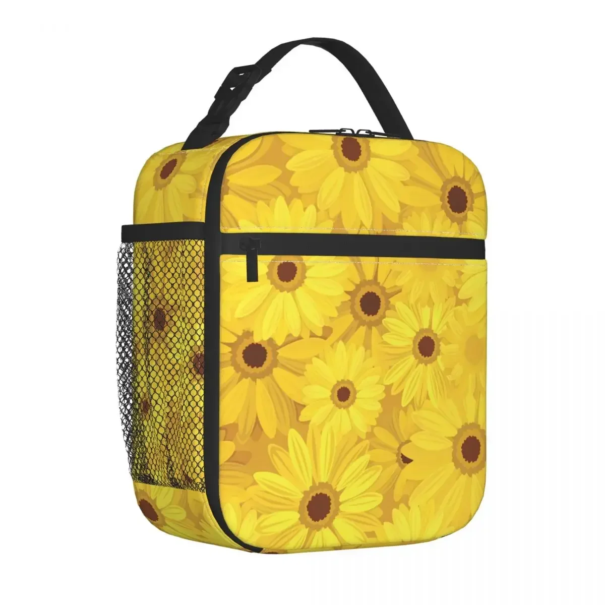 

Sunflower Lunch Bag Children Yellow Gerbera Flowers Lunch Box Picnic Cooler Bag Portable Insulated Oxford Thermal Tote Handbags