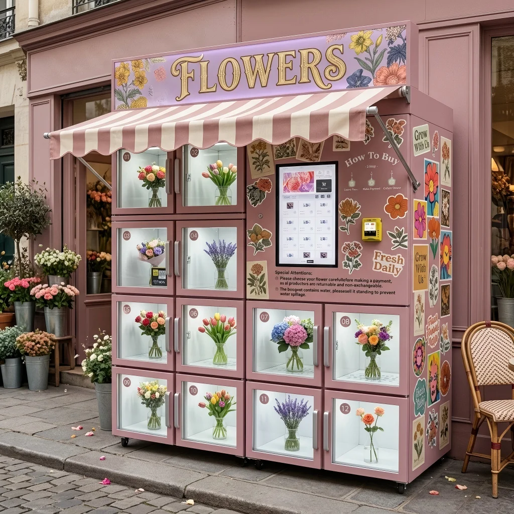 FL Small Shop Matching Flower Vending Locker Front Transparent Display Window Automatic Bouquet Selling Device