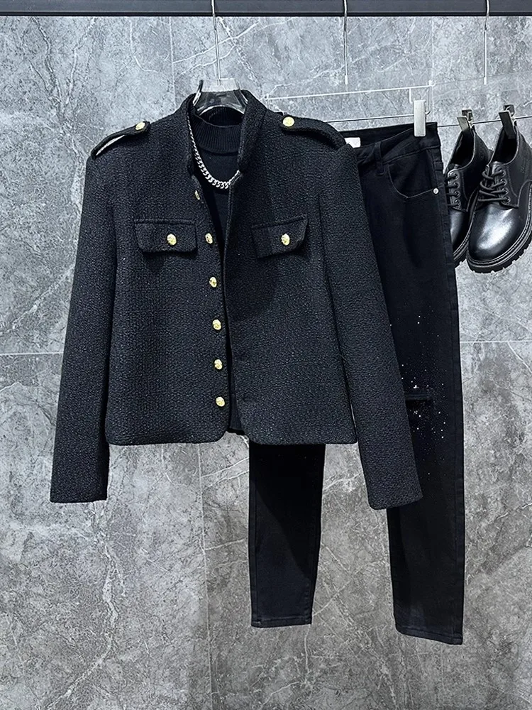 Autumn Winter Men's Stand Up Collar Jacket Korean Casual Fashion High Street Solid Color Male Single Breasted  Tweed Coat