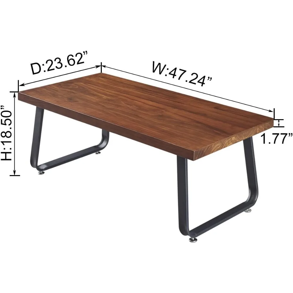 Mesa De Café De Madeira Natural, Mesa Central De Madeira Maciça Para Sala De Estar, Metal Rústico Industrial, Real Woodenngle Brown, 47 em