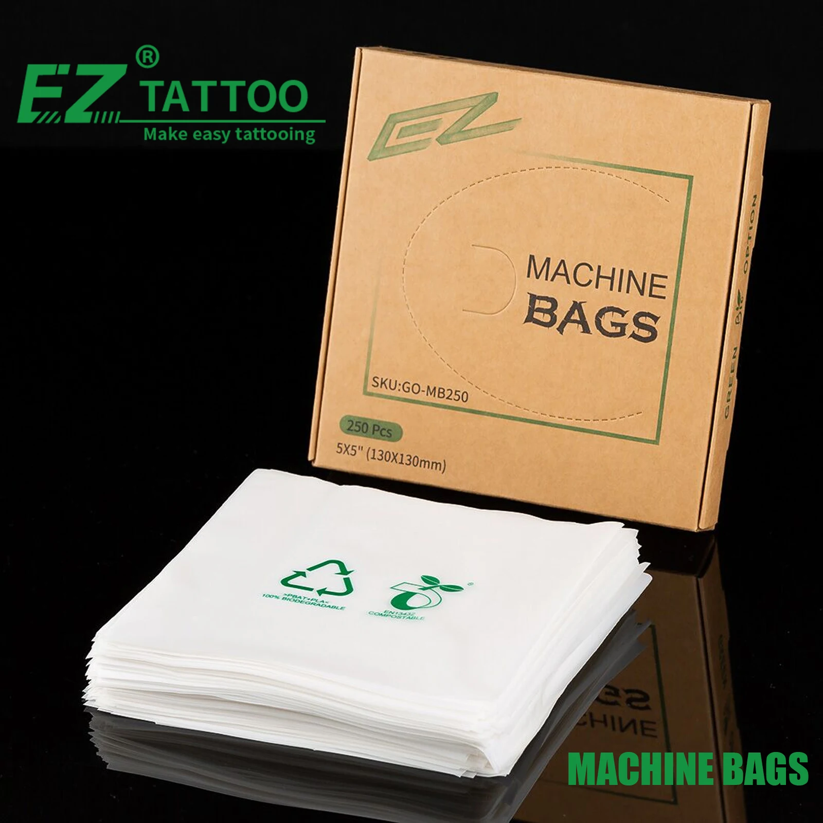 EZ Green Option Tattoo Machine Cover Bags Eco-Friendly Biodegradable Disposable Bags for Spray Bottle 250 Pcs/Bag