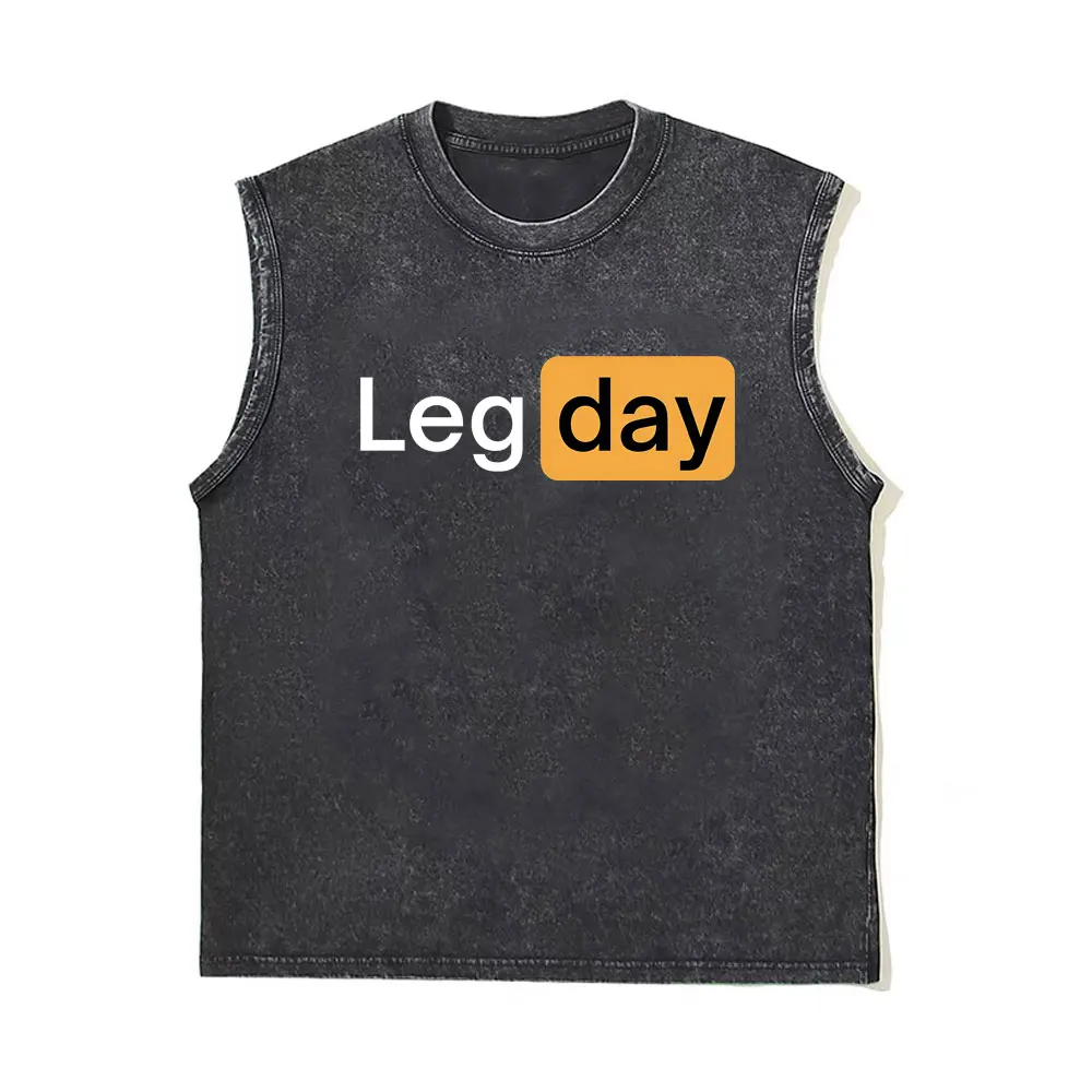 

Washed Vintage Funny Leg Day Fitness Workout Gym Lovers Tank Tops T-shirts Men Women Fashion Oversized Soft Cotton Vest Tshirt