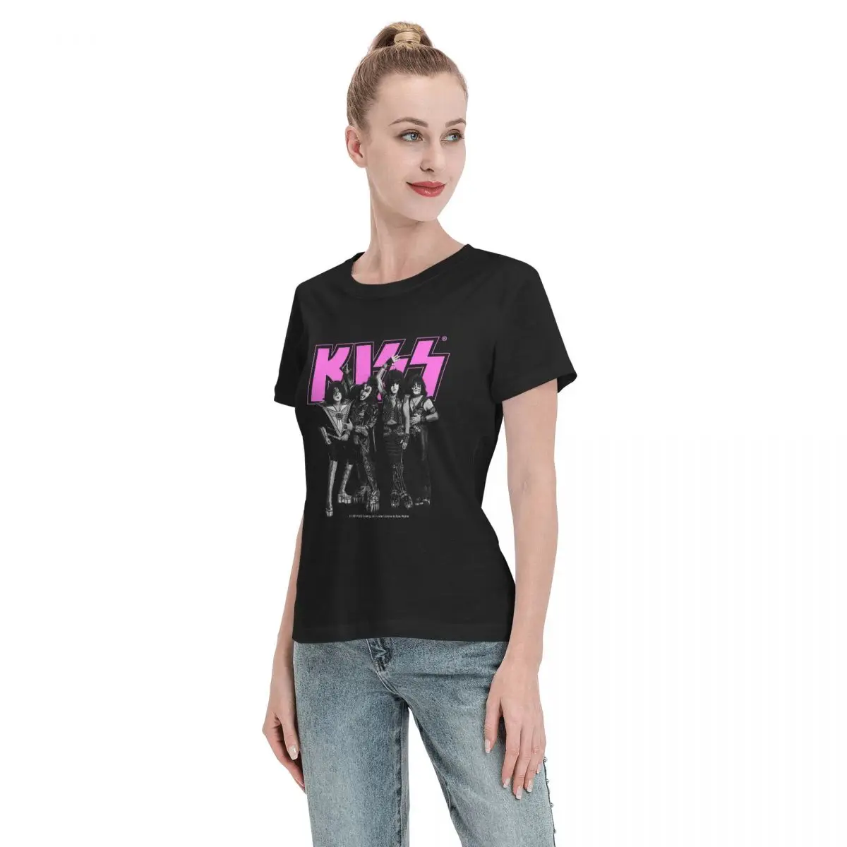 Camiseta feminina beijo rock band retor verão manga curta camisetas em torno do pescoço algodão t camisas roupas topos streetwear