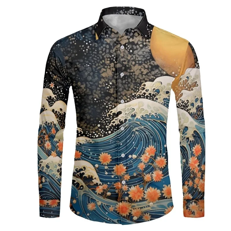 3D All Over Print Flower Pattern Shirts For Men Casual Long Sleeve Buttons Down Regular Fit Beach Shirts Mens Oversized Tshirt