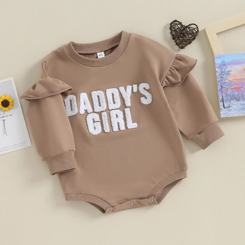 

Infant Baby Girl Oversized Sweatshirt Romper Daddy s Girl Embroidery Letters Print Ruffle Sleeve Sweater Tops