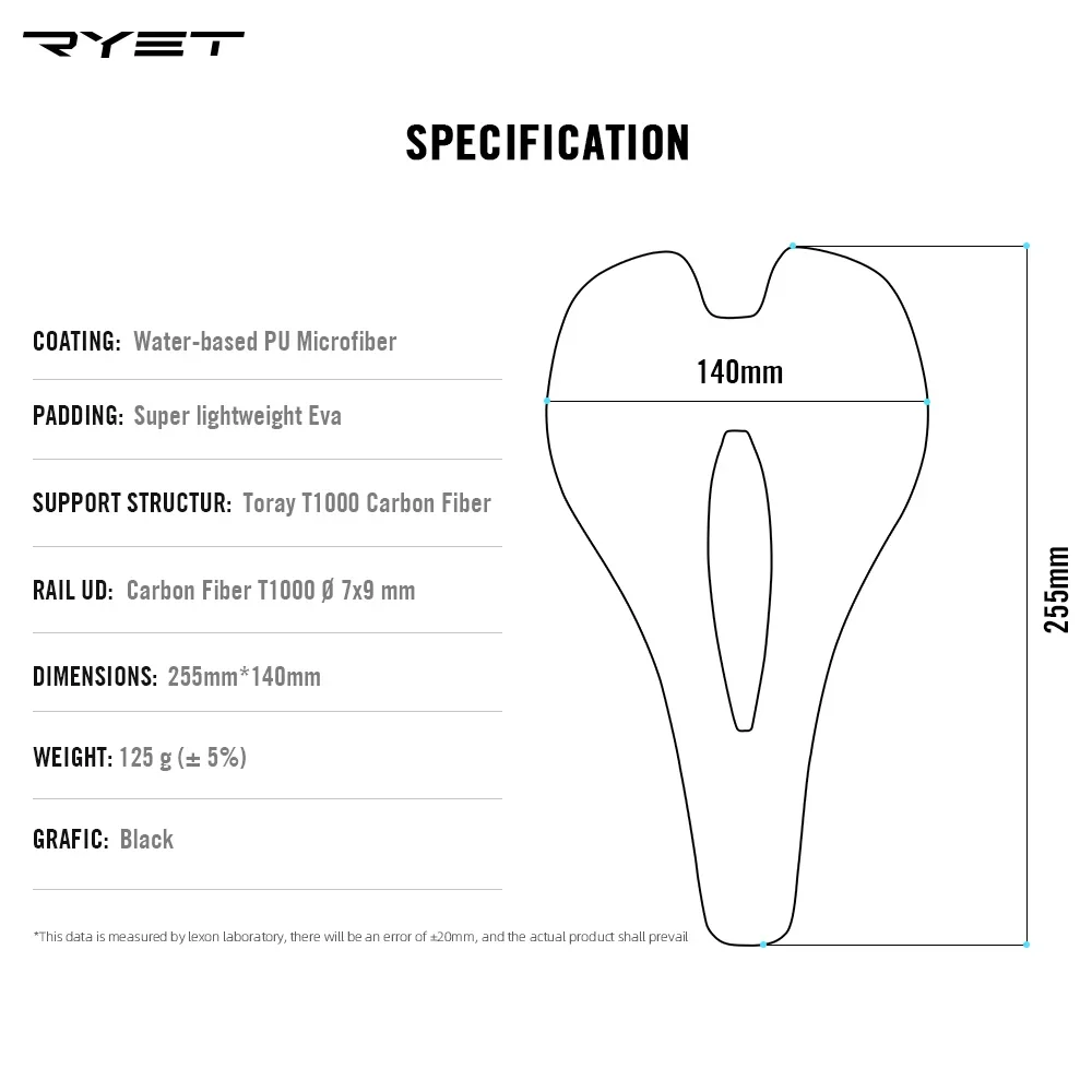 RYET Full Carbon Bicycle Saddle Mountain Road MTB Bike Setaing EVA Superlight 125g Ergonomic Shape Seat Cushion Cycling Parts