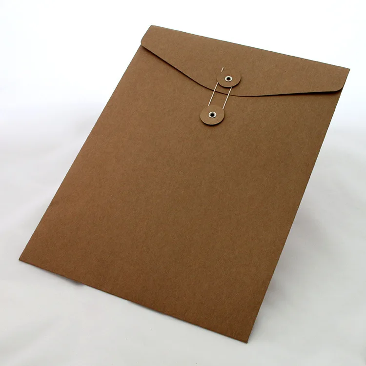 Brown Kraft Paper A4 Document Holder File Storage Bag Pocket Envelope Blank with Storage String Lock Office Supply Pouch