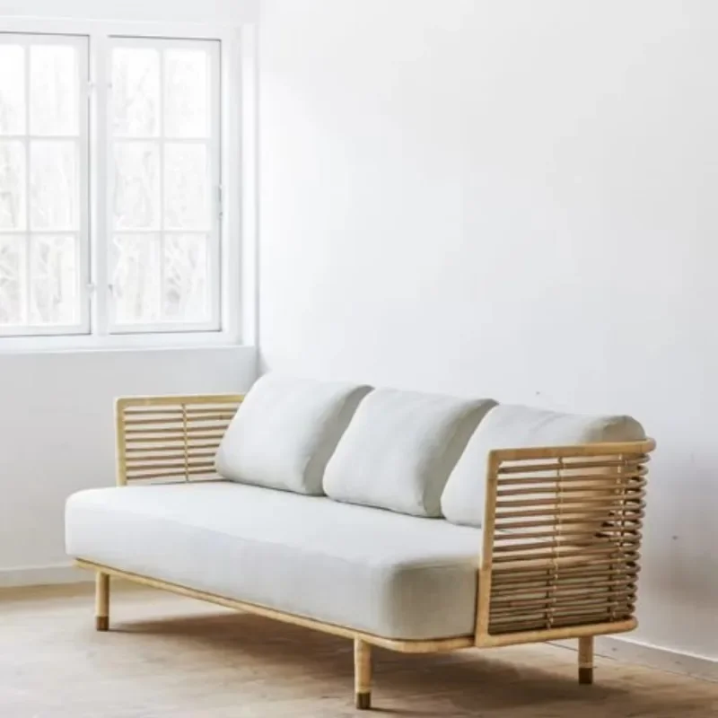 

Durable solid wood rattan sofa bed minimalist style