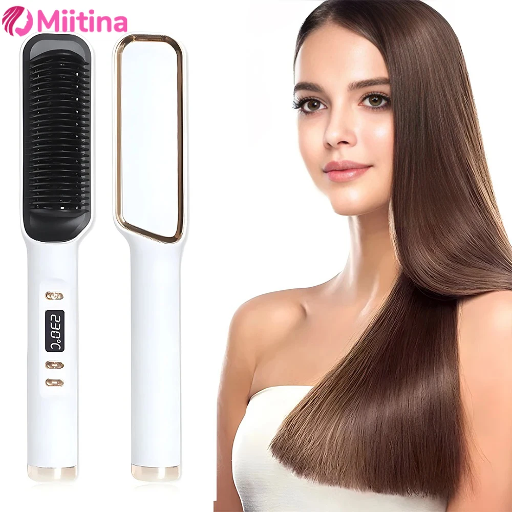 

Portable and Non-invasive Electric Hair Straightener for Curly Hair and Straight Hair PTC Heating LCD Display Straightening Comb