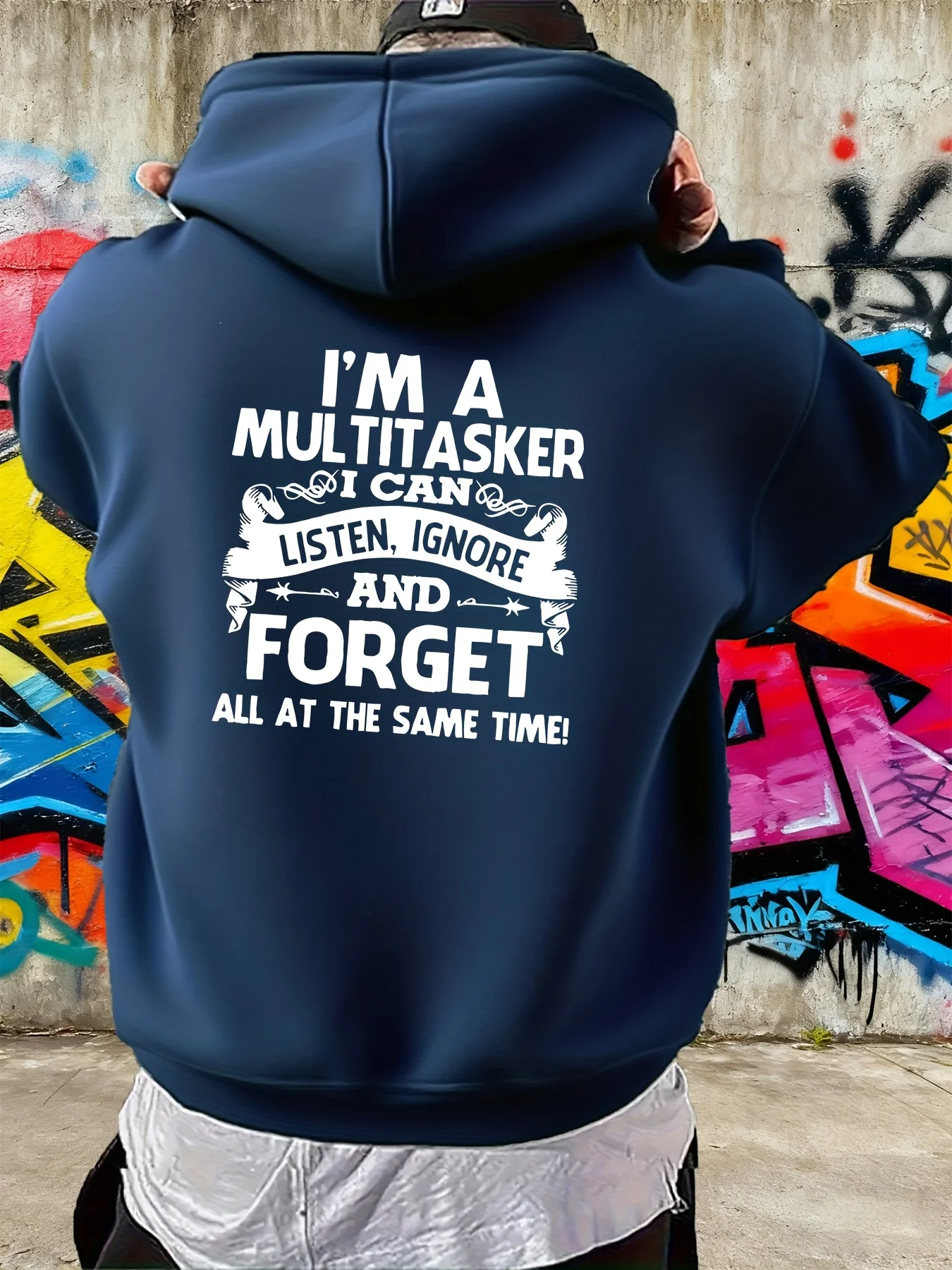 Men's Multi-Talented Funwear Hoodie - Back with Humorous Text Print - Hip-Hop Street Sporty Crewneck Casual Shirt