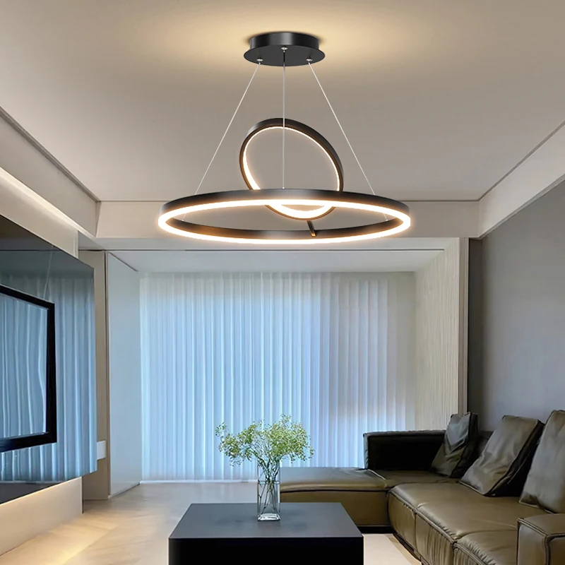 Modern LED Ceiling Chandelier for Living Room Bedroom Restaurant Nordic Minimalism Rings Pendant Light Indoor Lighting Fixture