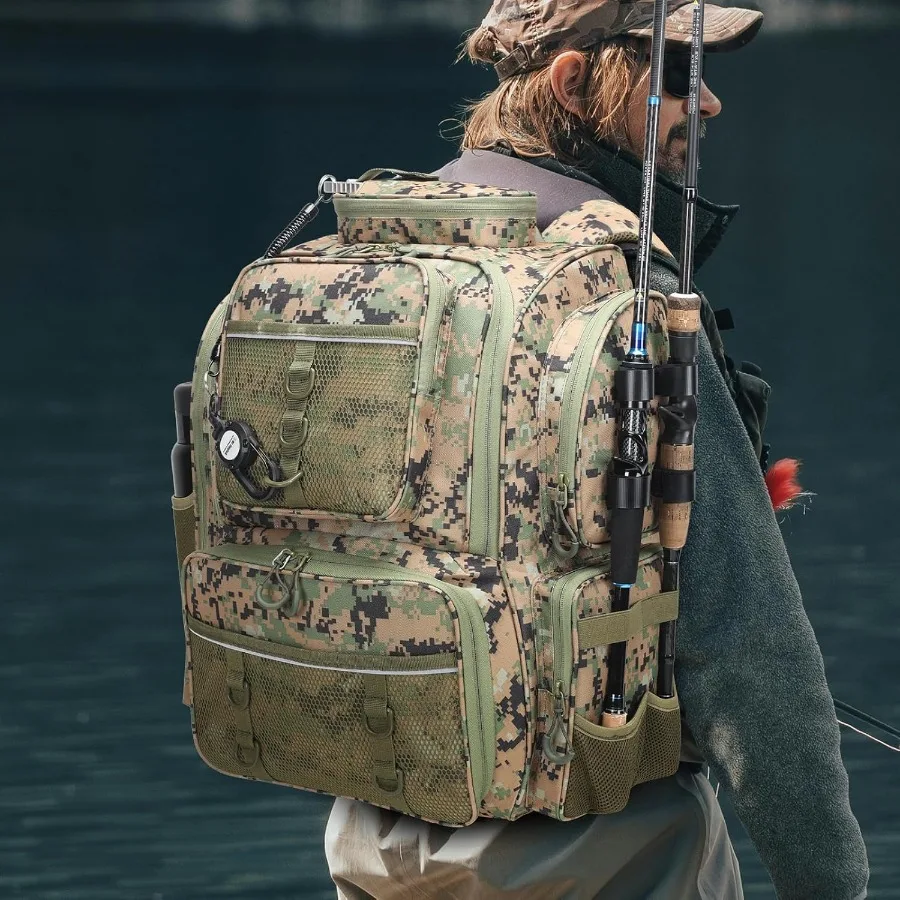 حقيبة ظهر لصيد الأسماك مع 4 صناديق معالجة لعشاق الصيد في الهواء الطلق، حقيبة أدوات ذات سعة كبيرة مصنوعة من متينة ومقاومة للماء