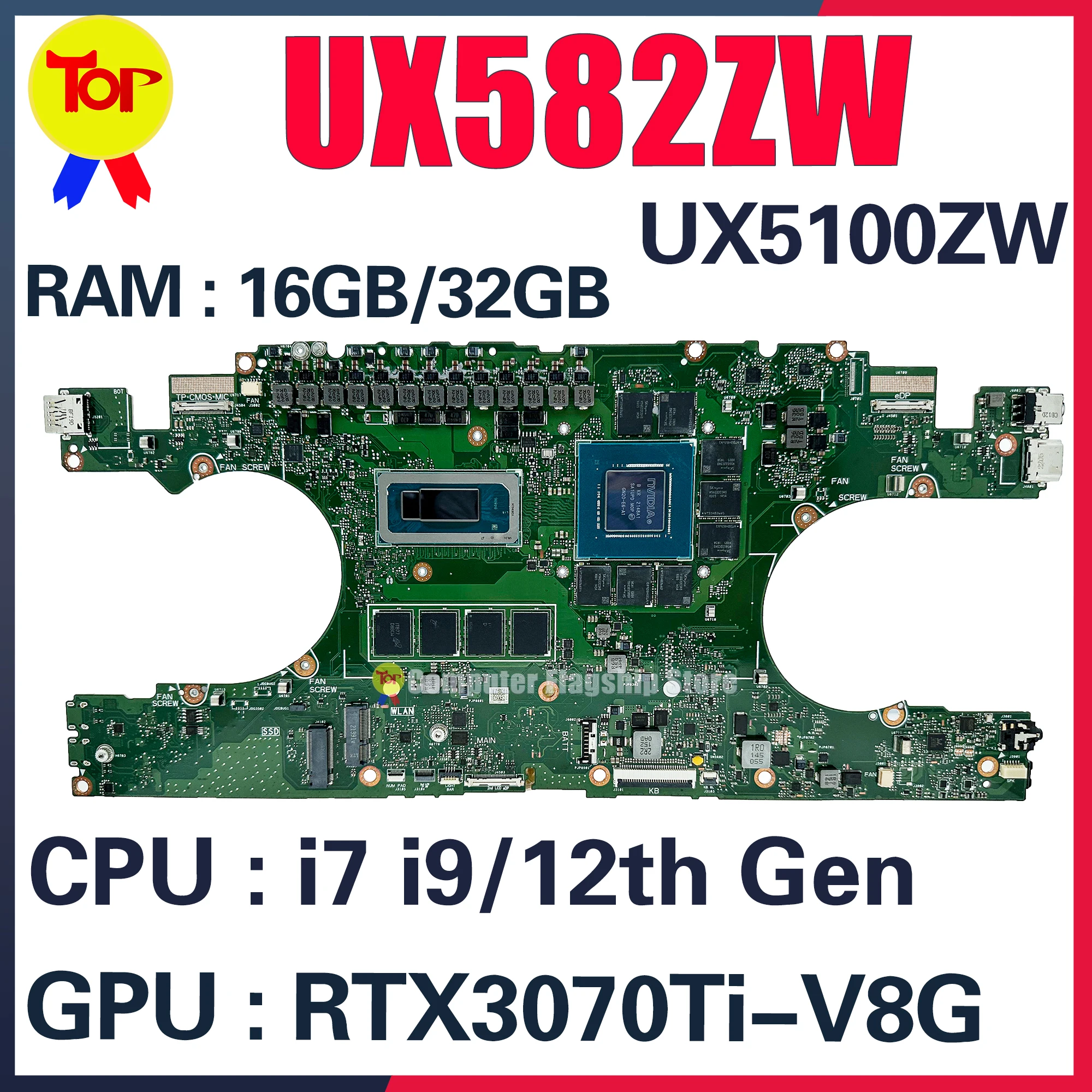 UX582ZM Mainboard For ASUS UX582Z UX582ZW UX5100Z UX5100ZW UX5100ZM Laptop Motherboard i7 i9 12th Gen RAM-16GB/32GB