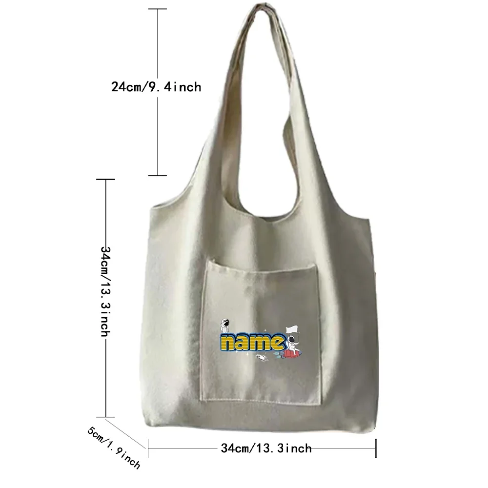 Customized Name Large Capacity Canvas Bag Foldable Shopping Bag Washable Casual Shoulder Bag Customized Product
