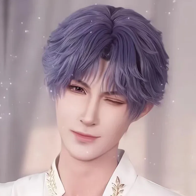 qwerrtyuio. 123456   Cosplay Cu6 Peluca Qi Yu Cos Amor y Cielo Profundo Púrpura Pelo Corto País B Hombre Zhan Wan Commissionedasdffghjk 98