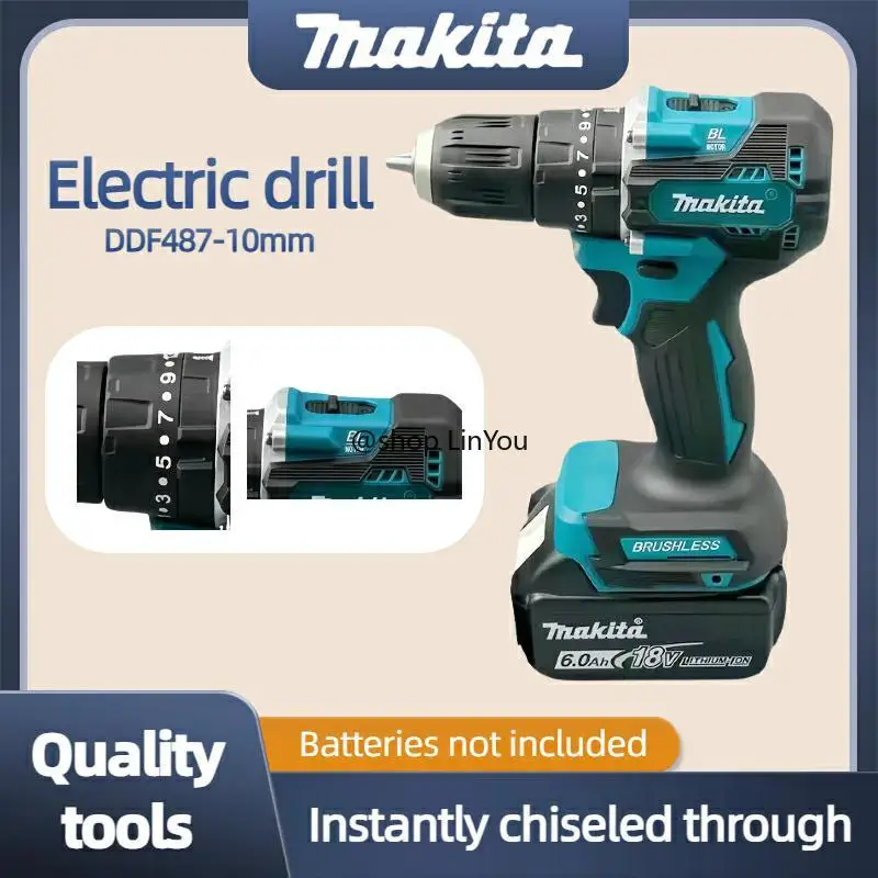 

Makita DDF487 10mm brushless 18V lithium rechargeable impact drill, household hand drill, high torque electric screwdriver